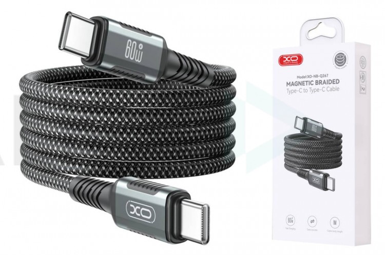 Кабель USB Type-C - USB Type-C XO NB-Q267 Magnetic Braided 60W 1M Black (магнитная оплетка)