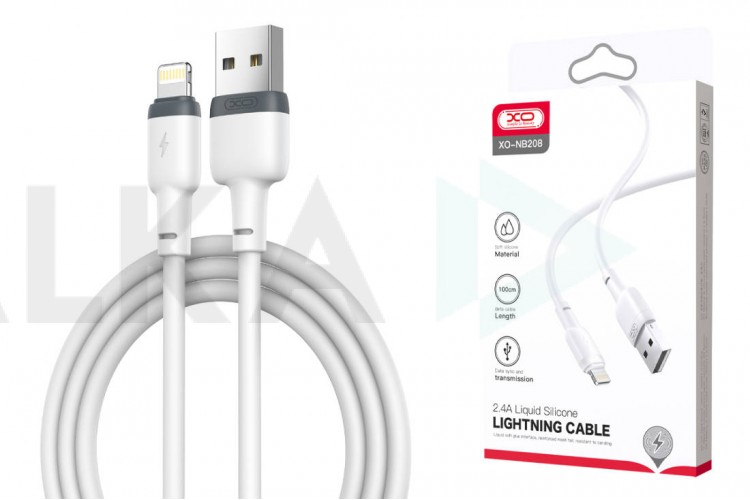 Кабель USB - Lightning XO NB208 2.4A Liquid Silicone White