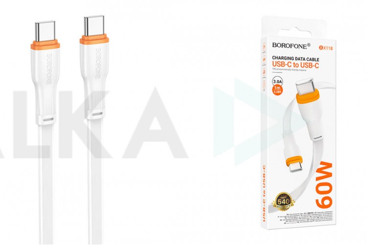 Кабель USB Type-C - USB Type-C BOROFONE BX118 Esplendido 60W (белый) 1м