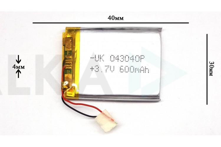 Универсальный аккумулятор 40x30x4 3.7V 600mAh (403040P)