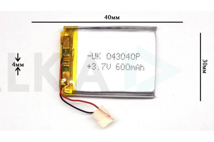 Универсальный аккумулятор 40x30x4 3.7V 600mAh (403040P)