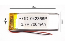 Универсальный аккумулятор 64x22x4 3.7V 700mAh (042365P) (10/4)