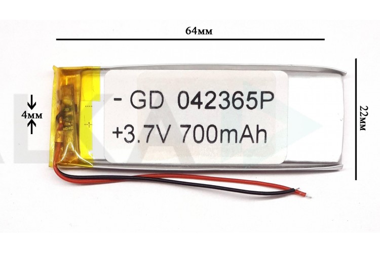 Универсальный аккумулятор 64x22x4 3.7V 700mAh (042365P) (10/4)