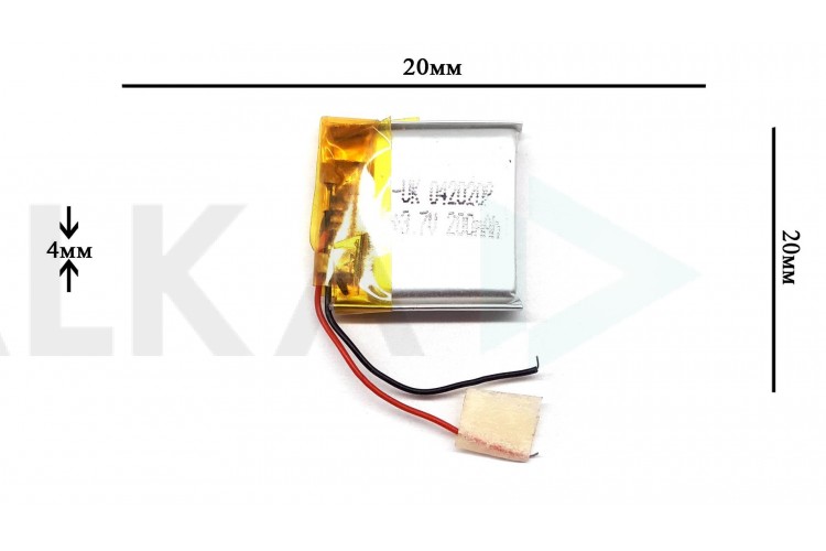 Универсальный аккумулятор 20x20x4 3.7V 200mAh (402020P)