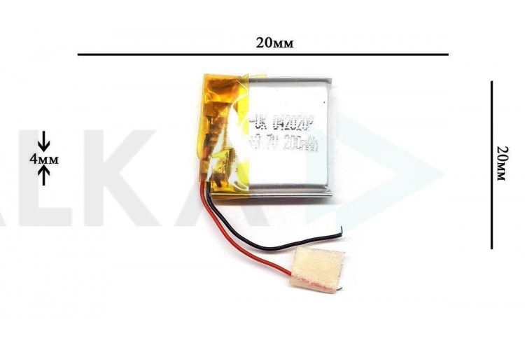 Универсальный аккумулятор 20x20x4 3.7V 200mAh (402020P)