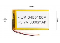 Универсальный аккумулятор 100x55x4 3.7V 3000mAh (0455105P) (0355100P) (4/2)