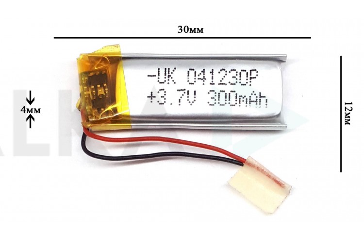 Универсальный аккумулятор 30x12x4 3.7V 300mAh (401230P)