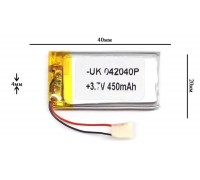 Универсальный аккумулятор 40x20x4 3.7V 450mAh (402040P)