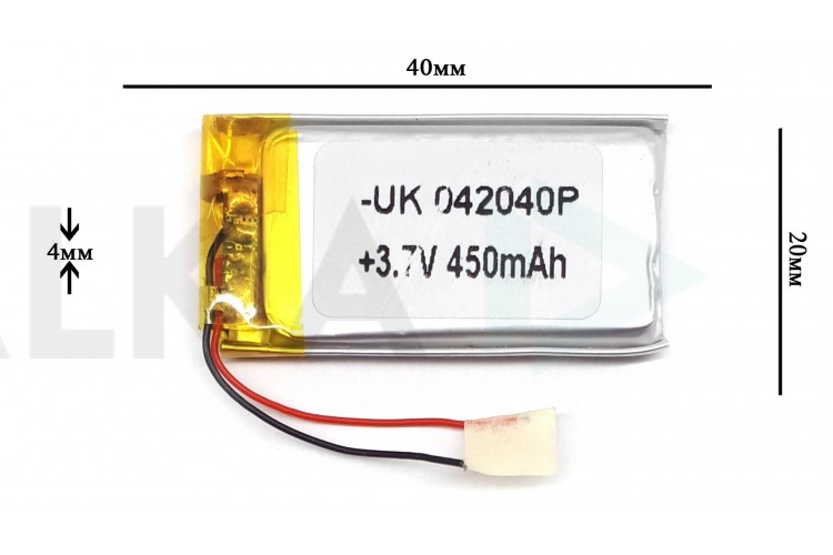 Универсальный аккумулятор 40x20x4 3.7V 450mAh (402040P)