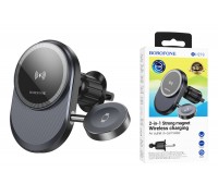 Держатель автомобильный для телефона BOROFONE BH219 Fine 2-in-1 wireless fast charging car holder (air outlet) черный