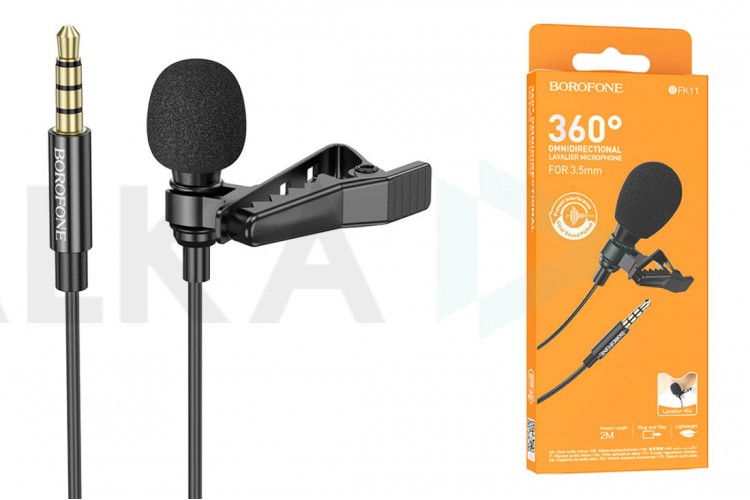 Микрофон беспроводной петличка BOROFONE BFK11 microphone Jack 3.5 mm черный