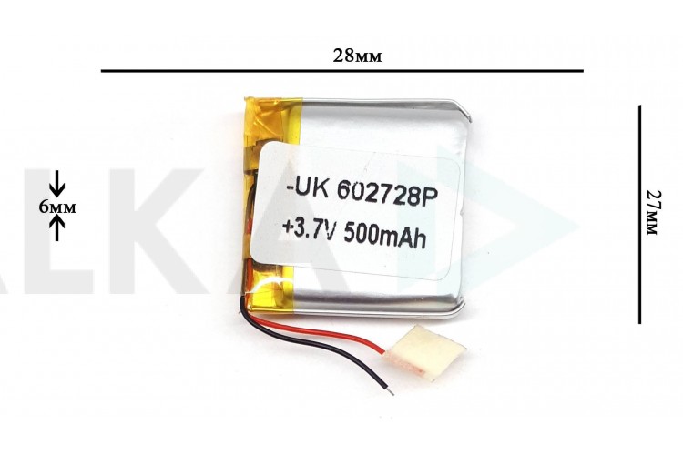 Универсальный аккумулятор 27x27x6 3.7V 500mAh (602727P)