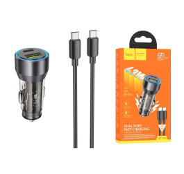 Автомобильное зарядное устройство АЗУ USB + USB-С + кабель Type-C HOCO NZ12A PD43W (черный прозрачный)