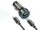 Автомобильное зарядное устройство АЗУ USB + USB-С + кабель Type-C HOCO NZ12A PD43W (черный прозрачный)