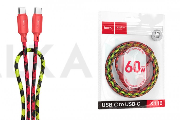 Кабель USB Type-C - USB Type-C HOCO X116 Meridian 60W (красный градиент) 1м