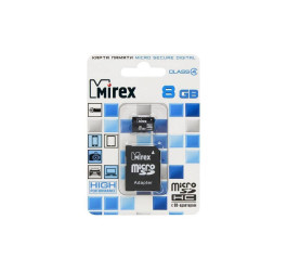 Карта памяти Mirex 8GB MicroSD (Class4) с адаптером