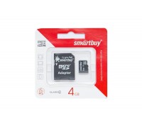 Карта памяти microSDHC Smartbuy 4 GB (class 4) c адаптером (SB4GBSDCL4-01)