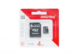 Карта памяти microSDHC Smartbuy 4 GB (class 4) c адаптером (SB4GBSDCL4-01)