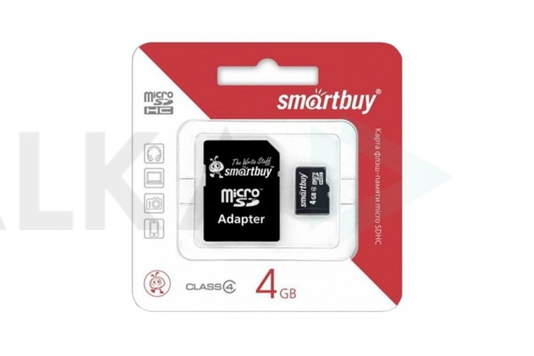 Карта памяти microSDHC Smartbuy 4 GB (class 4) без адаптера (SB4GBSDCL4-00)