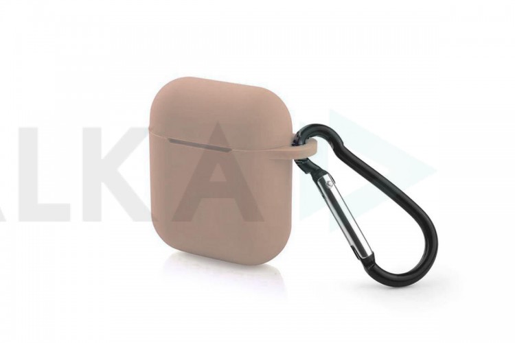 Чехол для наушников Soft-Touch AirPods с карабином и нижней заглушкой (розовый песок)