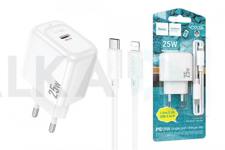 Сетевое зарядное устройство USB-C + кабель Lightning - Type-C HOCO CS53A Surplus single port PD25W (белый)