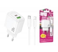Сетевое зарядное устройство USB + USB-C + кабель Lightning-Type-C HOCO CS54A Surplus PD20W+QC3.0 (белый)