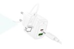 Сетевое зарядное устройство USB + USB-C + кабель Lightning-Type-C HOCO CS54A Surplus PD20W+QC3.0 (белый)