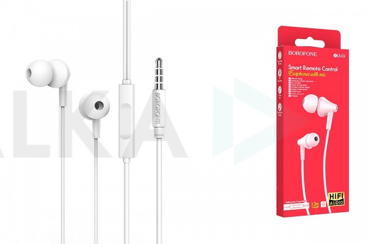 Наушники вакуумные проводные BOROFONE BM49 Player universal earphones (белый)