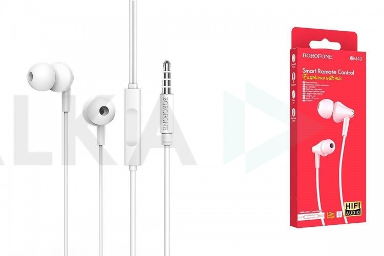 Наушники вакуумные проводные BOROFONE BM49 Player universal earphones (белый)