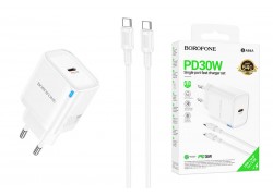 Сетевое зарядное устройство USB-C+ кабель Type-C Type-C BOROFONE BA84A PD30W (белый)