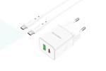 Сетевое зарядное устройство USB + USB-C + кабель Type-C BOROFONE BN7 PD 20W+QC 3.0 (белый)