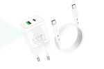 Сетевое зарядное устройство USB + USB-C + кабель Type-C BOROFONE BN7 PD 20W+QC 3.0 (белый)