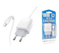 Сетевое зарядное устройство USB + кабель MicroUSB HOCO C72Q Glorius QC3.0 3000mAh (белый)