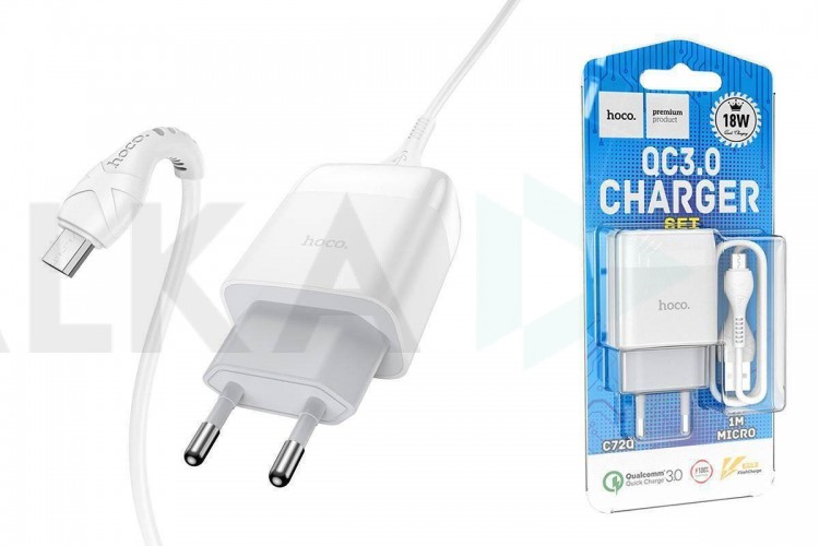 Сетевое зарядное устройство USB + кабель MicroUSB HOCO C72Q Glorius QC3.0 3000mAh (белый)