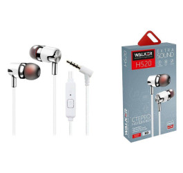 Наушники вакуумные проводные WALKER H520, микрофон, кнопка ответа, угл. разъем, белые