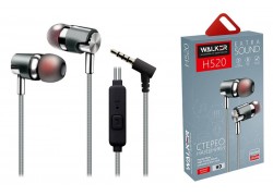 Наушники вакуумные проводные WALKER H520, микрофон, кнопка ответа, угл. разъем, серые