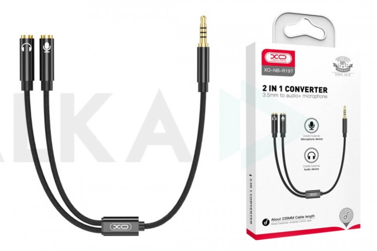 Кабель аудио XO NB-R197 2 IN 1 3.5mm to audio+microphone converter Black