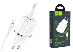 Сетевое зарядное устройство 2USB + кабель Lightning HOCO N4 Aspring 2400mAh (белый)