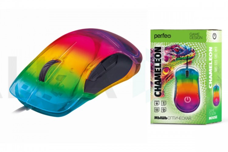 Мышь игровая проводная Perfeo "CHAMELEON", 8 кн, USB, GAME DESIGN, 6 цв. RGB подсветка, 1000-12800 DPI (У)