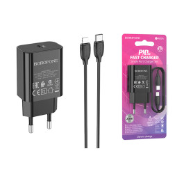 Сетевое зарядное устройство USB-C + кабель Lightning - Type-C BOROFONE BA65A PD20W, 3А (черный)