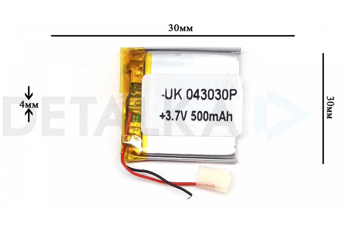 Универсальный аккумулятор 30x30x4 3.7V 500mAh (403030P) в Детальке купить,