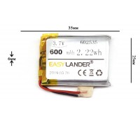 Универсальный аккумулятор 35x25x6 3.7V 500mAh (602535P)