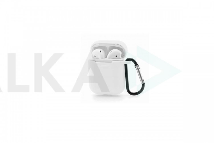 Чехол для наушников Soft-Touch AirPods с карабином и нижней заглушкой (белый)