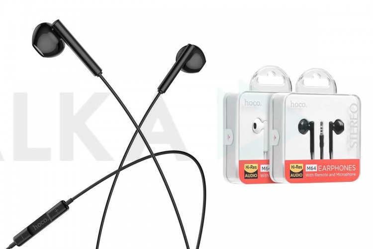 Наушники вакуумные проводные HOCO M64 Melodious wire control earphones (черный)