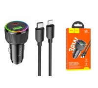 Автомобильное зарядное устройство АЗУ USB + USB-С + кабель Type-C HOCO NZ14A Guerrero PD20W+QC3.0 (черный)