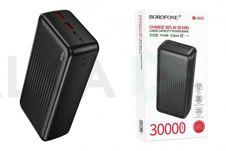 Универсальный дополнительный аккумулятор Power Bank BOROFONE BJ80B Clever 22.5W+PD20W (30000mAh) (черный)