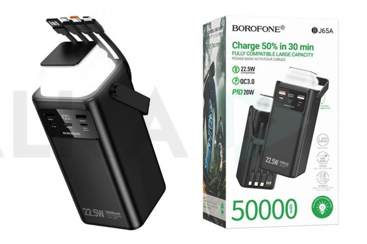 Универсальный дополнительный аккумулятор Power Bank BOROFONE BJ65A High 22.5W+PD20W four cables (50000mAh) (черный)