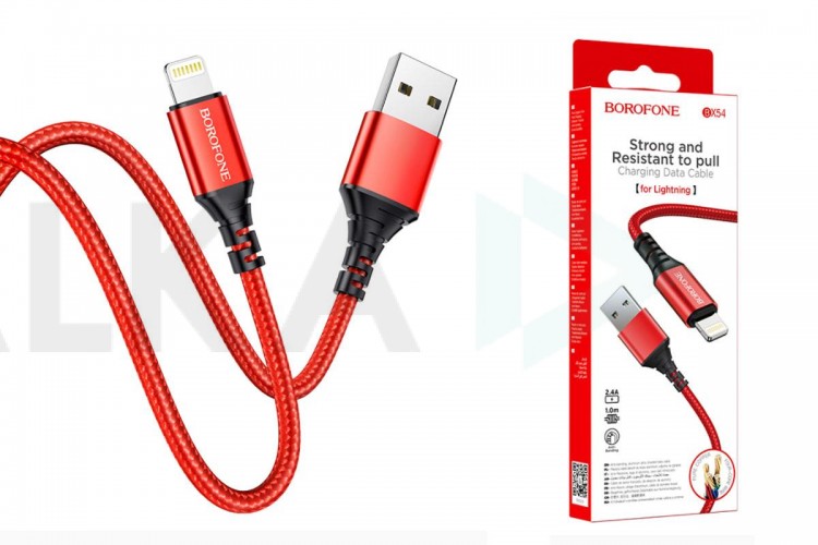 Кабель USB - Lightning BOROFONE BX54, 2,4A (красный) 1м (в оплетке)