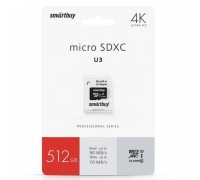 Карта памяти microSDXC Smartbuy 512GB Class10 PRO U3 R/W:90/70 MB/s (с адапт) SB512GBSDCL10U3-01