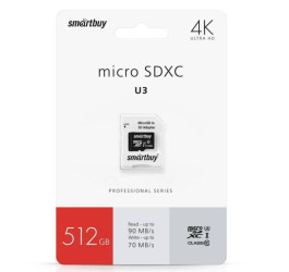 Карта памяти microSDXC Smartbuy 512GB Class10 PRO U3 R/W:90/70 MB/s (с адапт) SB512GBSDCL10U3-01